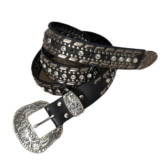 Nacona Accessories - Nocona Bling Rhinestone Western Belt Size XL Leather Silver Black Glam